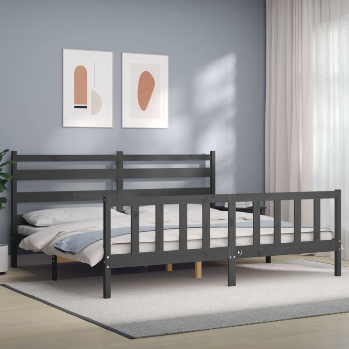 Massivholzbett mit Kopfteil Grau 180x200 cm