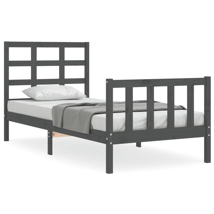 Massivholzbett mit Kopfteil Grau 90x190 cm