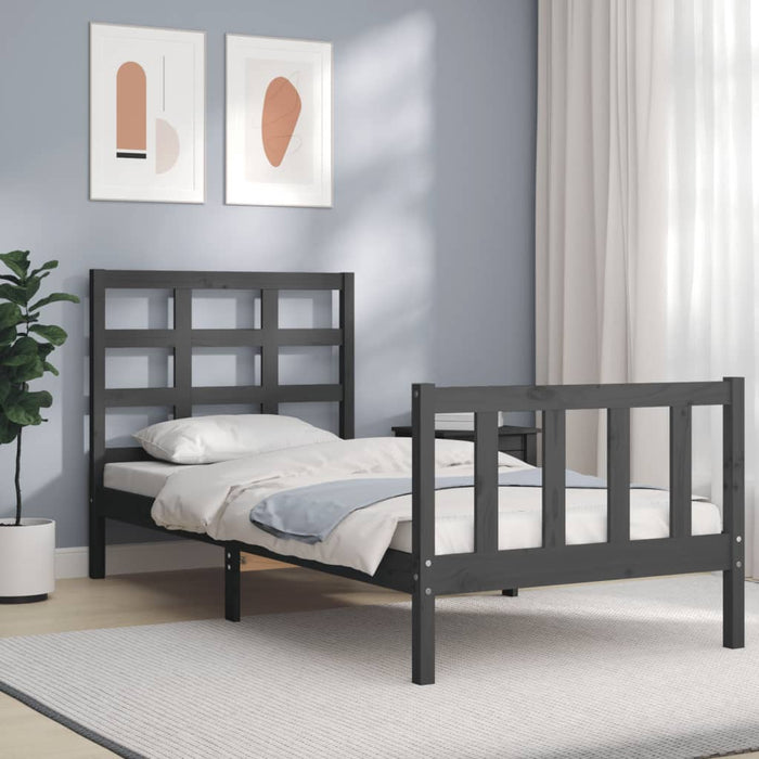 Massivholzbett mit Kopfteil Grau 90x190 cm