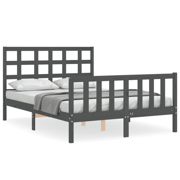 Massivholzbett mit Kopfteil Grau 140x190 cm