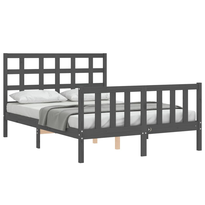 Massivholzbett mit Kopfteil Grau 140x190 cm