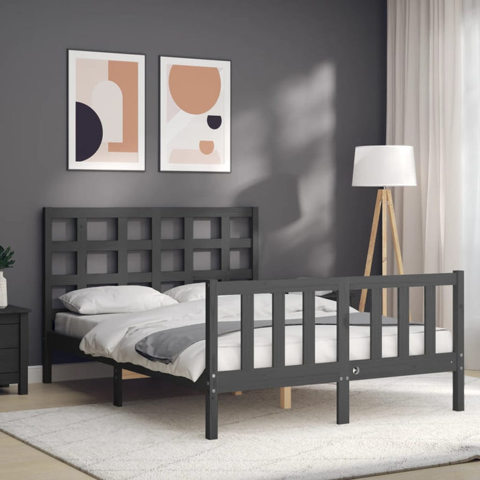 Massivholzbett mit Kopfteil Grau 140x190 cm