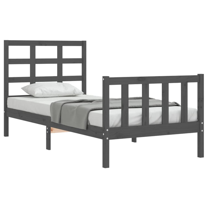 Massivholzbett mit Kopfteil Grau 90x200 cm