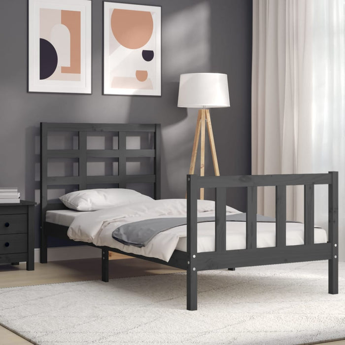 Massivholzbett mit Kopfteil Grau 90x200 cm