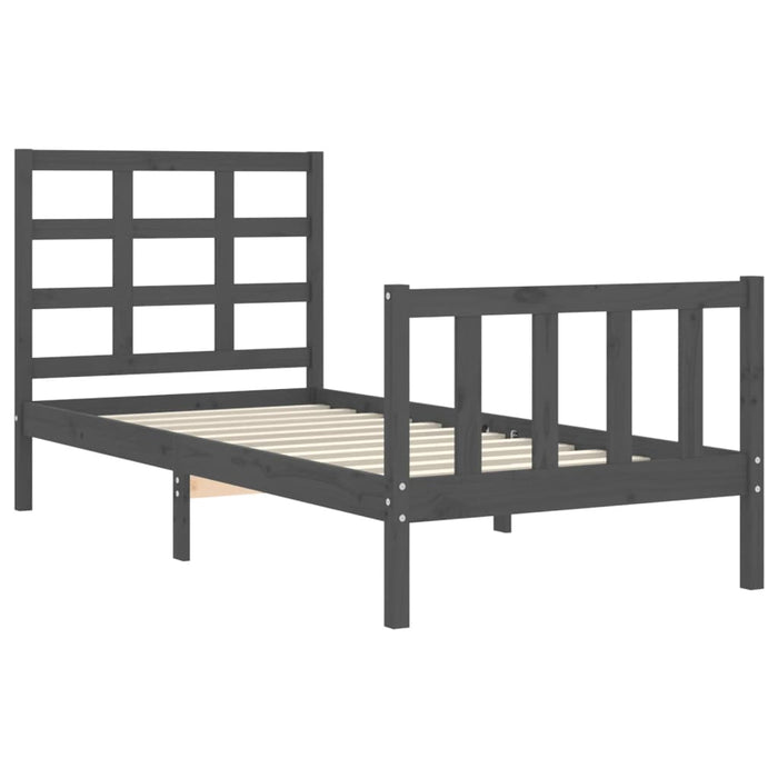 Massivholzbett mit Kopfteil Grau 90x200 cm