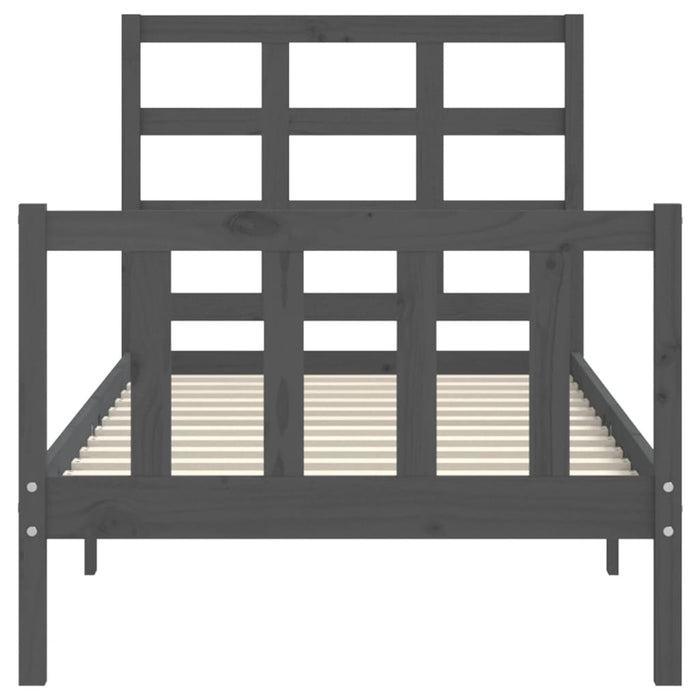 Massivholzbett mit Kopfteil Grau 90x200 cm