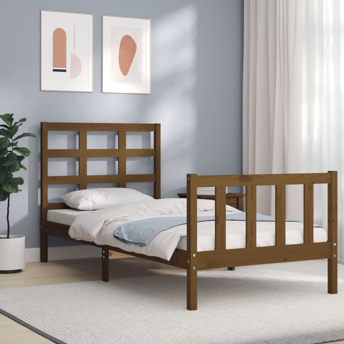 Massivholzbett mit Kopfteil Honigbraun 90x200 cm