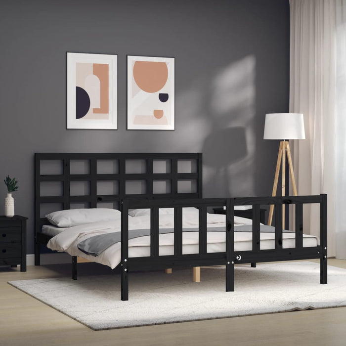 Massivholzbett mit Kopfteil Schwarz 160x200 cm