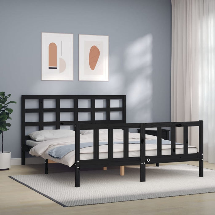 Massivholzbett mit Kopfteil Schwarz 160x200 cm