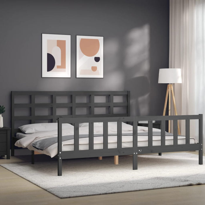 Massivholzbett mit Kopfteil Grau 180x200 cm