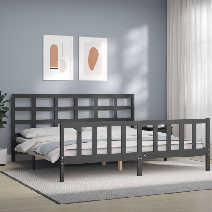 Massivholzbett mit Kopfteil Grau 180x200 cm