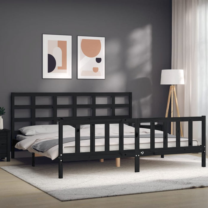 Massivholzbett mit Kopfteil Schwarz 180x200 cm
