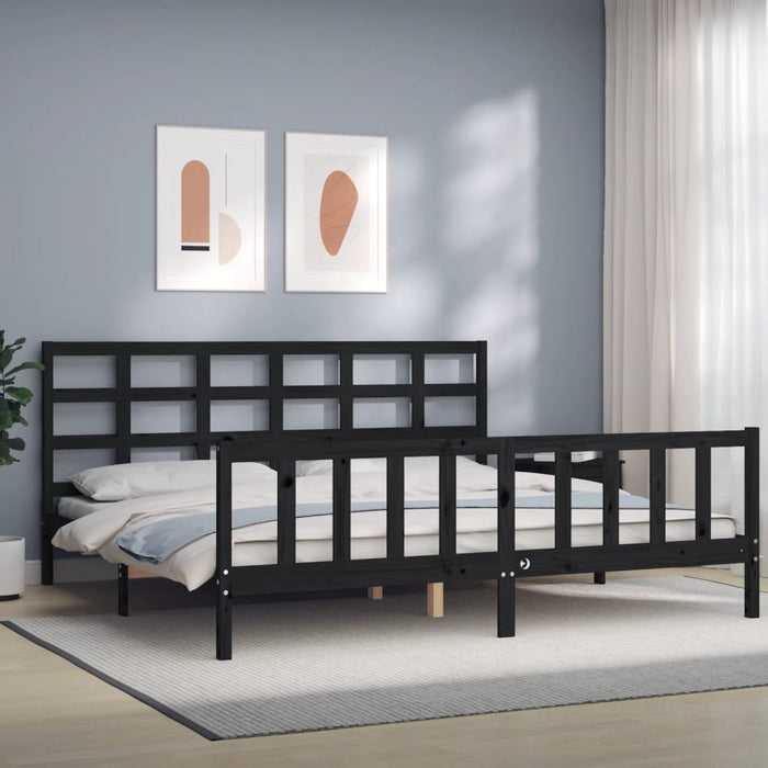 Massivholzbett mit Kopfteil Schwarz 180x200 cm