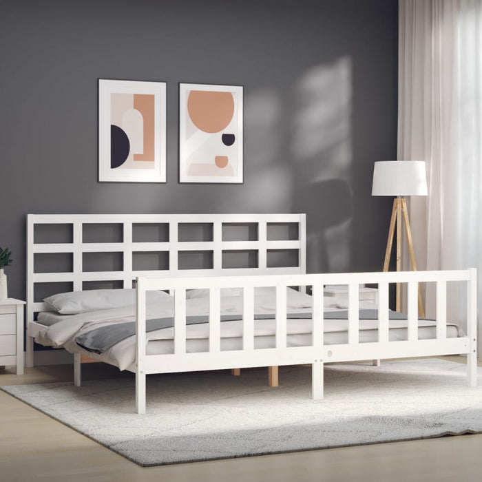 Massivholzbett mit Kopfteil Weiß 200x200 cm