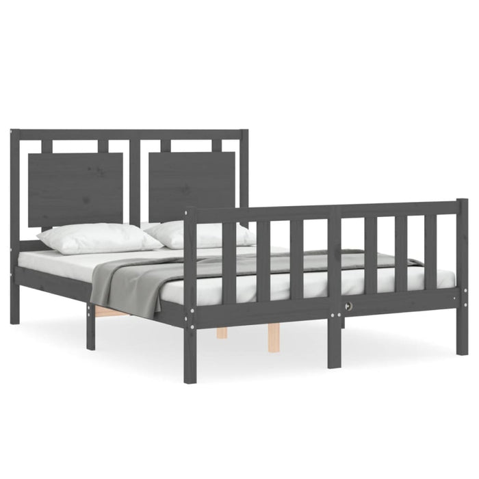 Massivholzbett mit Kopfteil Grau 140x190 cm