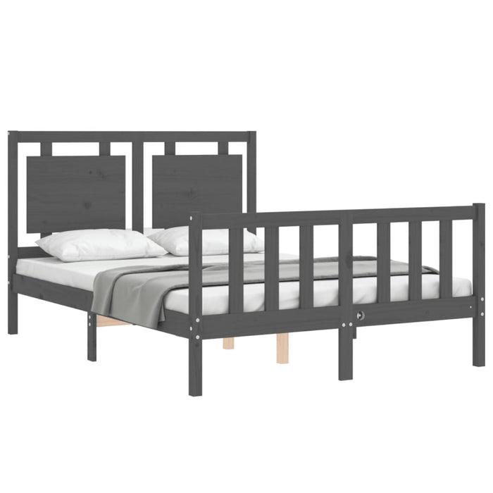 Massivholzbett mit Kopfteil Grau 140x190 cm