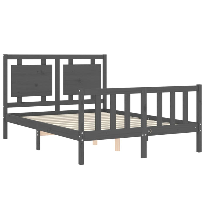 Massivholzbett mit Kopfteil Grau 140x190 cm