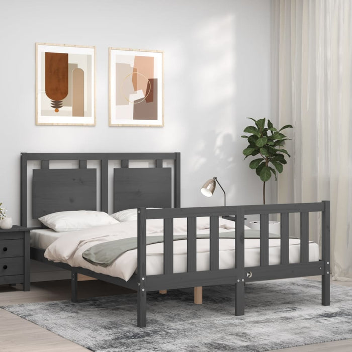 Massivholzbett mit Kopfteil Grau 140x190 cm