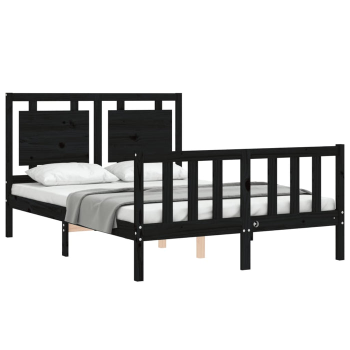 Massivholzbett mit Kopfteil Schwarz 140x190 cm