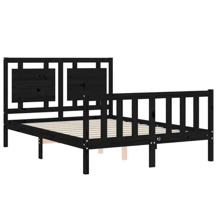 Massivholzbett mit Kopfteil Schwarz 140x190 cm
