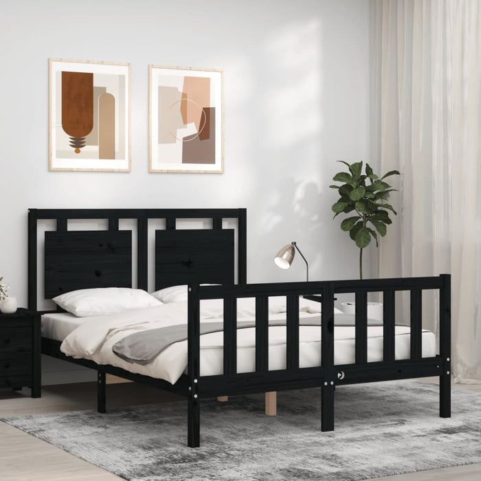 Massivholzbett mit Kopfteil Schwarz 140x190 cm