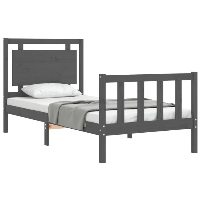 Massivholzbett mit Kopfteil Grau 90x200 cm