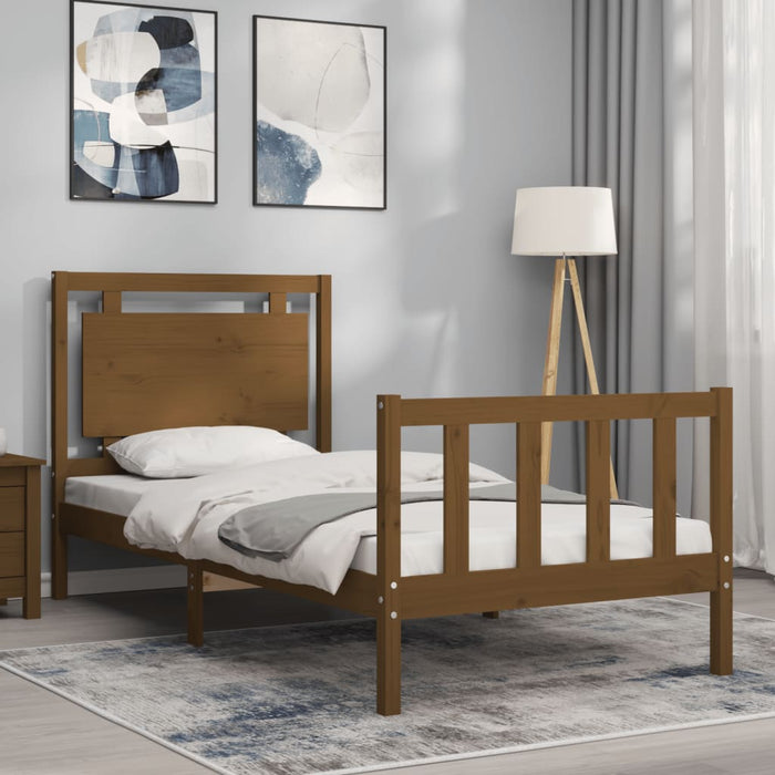 Massivholzbett mit Kopfteil Honigbraun 90x200 cm