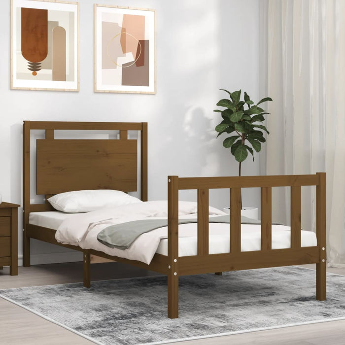 Massivholzbett mit Kopfteil Honigbraun 90x200 cm