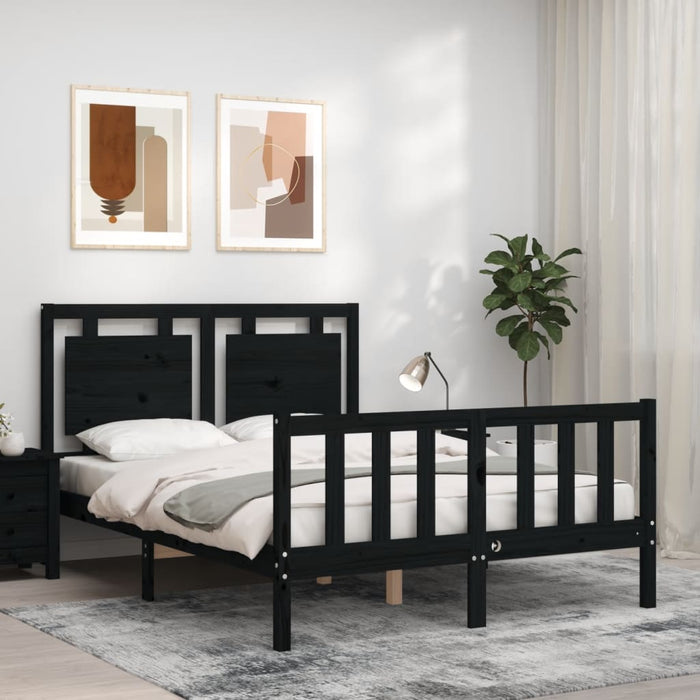 Massivholzbett mit Kopfteil Schwarz 140x200 cm