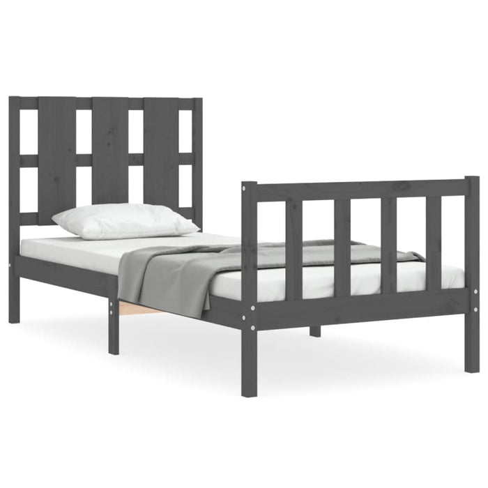 Massivholzbett mit Kopfteil Grau 90x190 cm