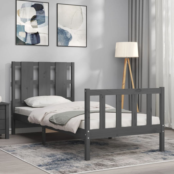 Massivholzbett mit Kopfteil Grau 90x190 cm