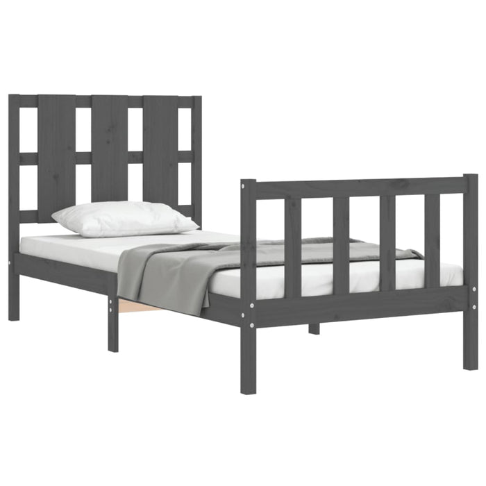 Massivholzbett mit Kopfteil Grau 90x190 cm