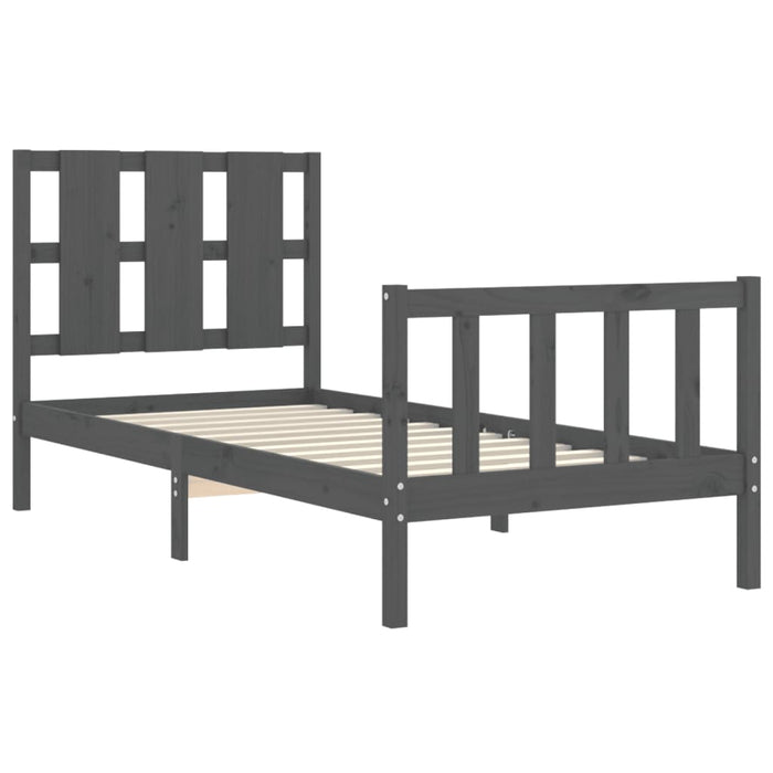 Massivholzbett mit Kopfteil Grau 90x190 cm