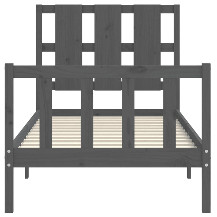 Massivholzbett mit Kopfteil Grau 90x190 cm