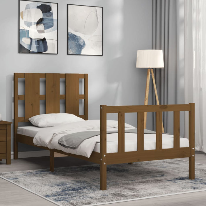 Massivholzbett mit Kopfteil Honigbraun 90x190 cm