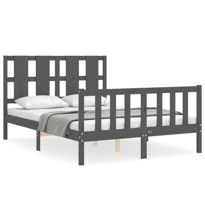 Massivholzbett mit Kopfteil Grau 140x190 cm