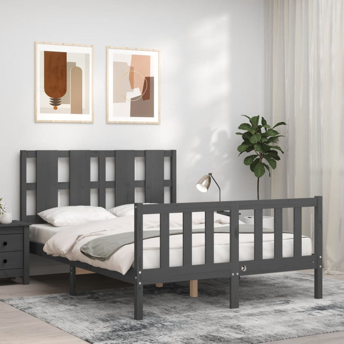 Massivholzbett mit Kopfteil Grau 140x190 cm