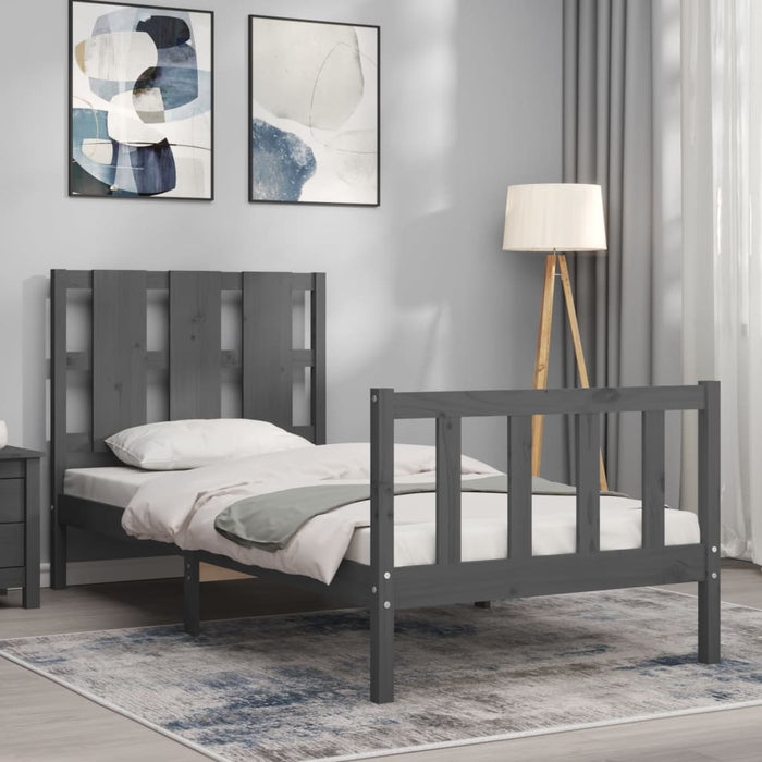 Massivholzbett mit Kopfteil Grau 90x200 cm
