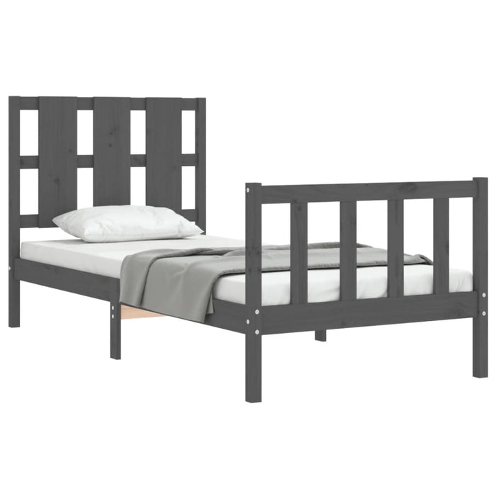 Massivholzbett mit Kopfteil Grau 90x200 cm