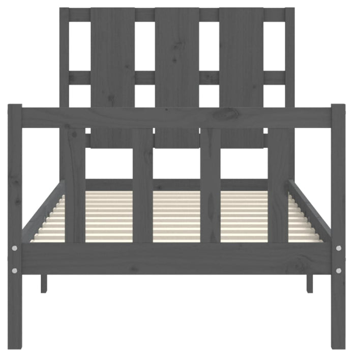 Massivholzbett mit Kopfteil Grau 90x200 cm