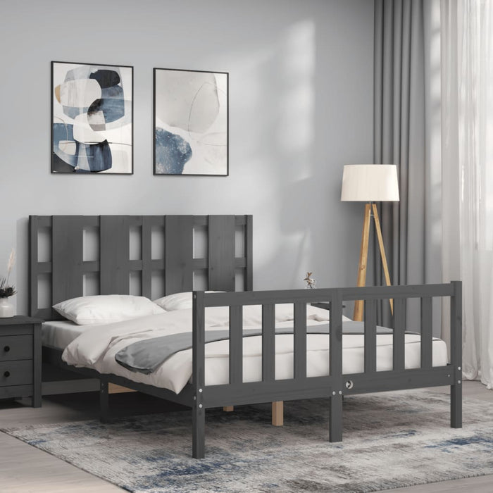 Massivholzbett mit Kopfteil Grau 120x200 cm