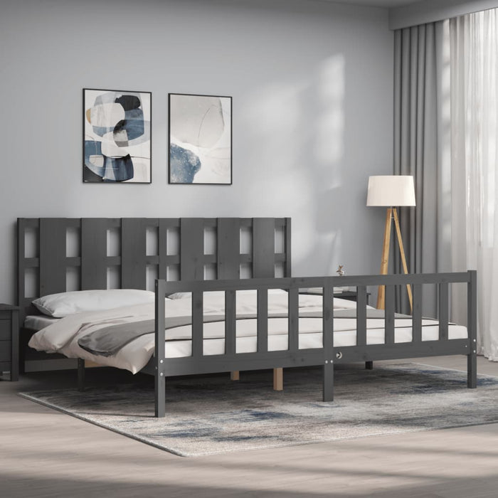 Massivholzbett mit Kopfteil Grau 180x200 cm