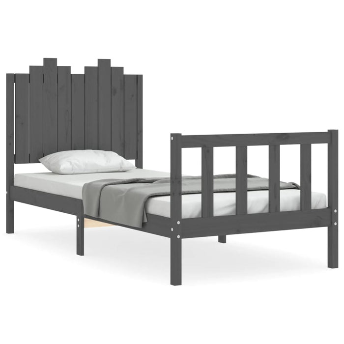 Massivholzbett mit Kopfteil Grau 90x190 cm