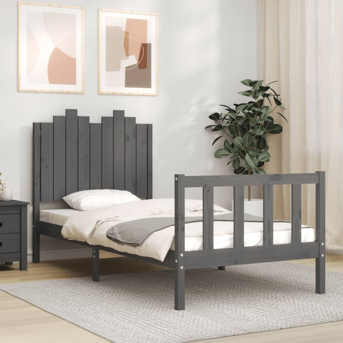 Massivholzbett mit Kopfteil Grau 90x190 cm