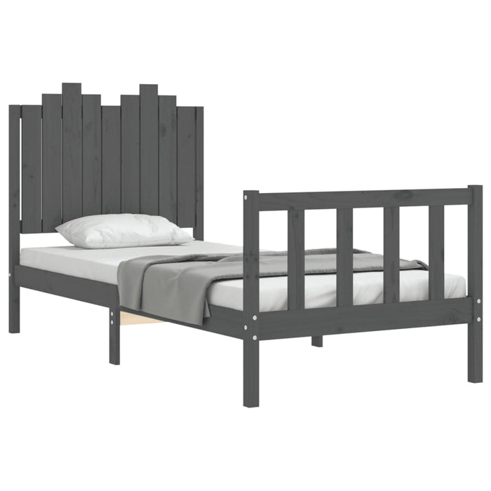 Massivholzbett mit Kopfteil Grau 90x190 cm