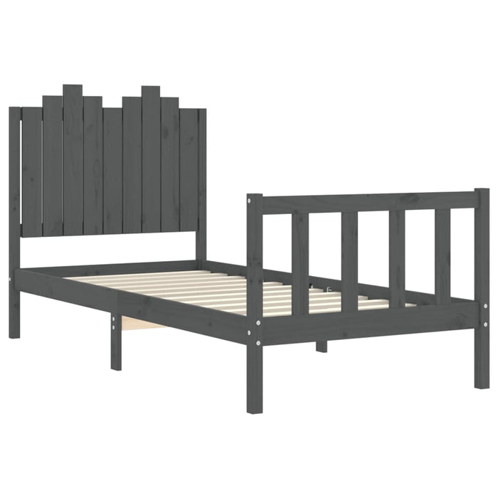 Massivholzbett mit Kopfteil Grau 90x190 cm