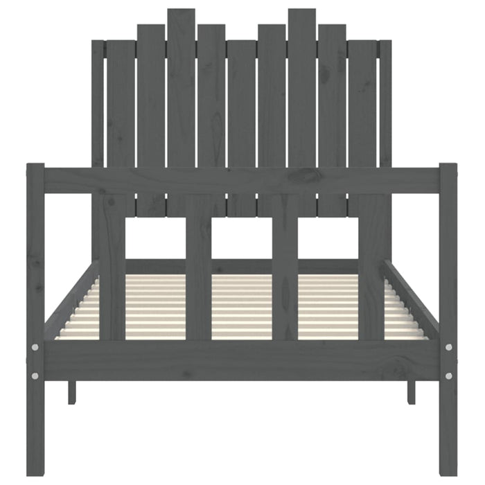 Massivholzbett mit Kopfteil Grau 90x190 cm