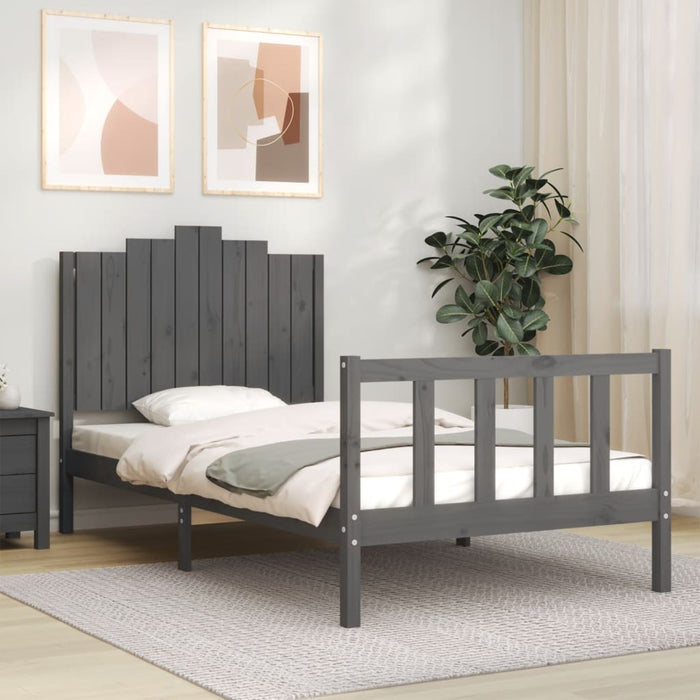 Massivholzbett mit Kopfteil Grau 100x200 cm