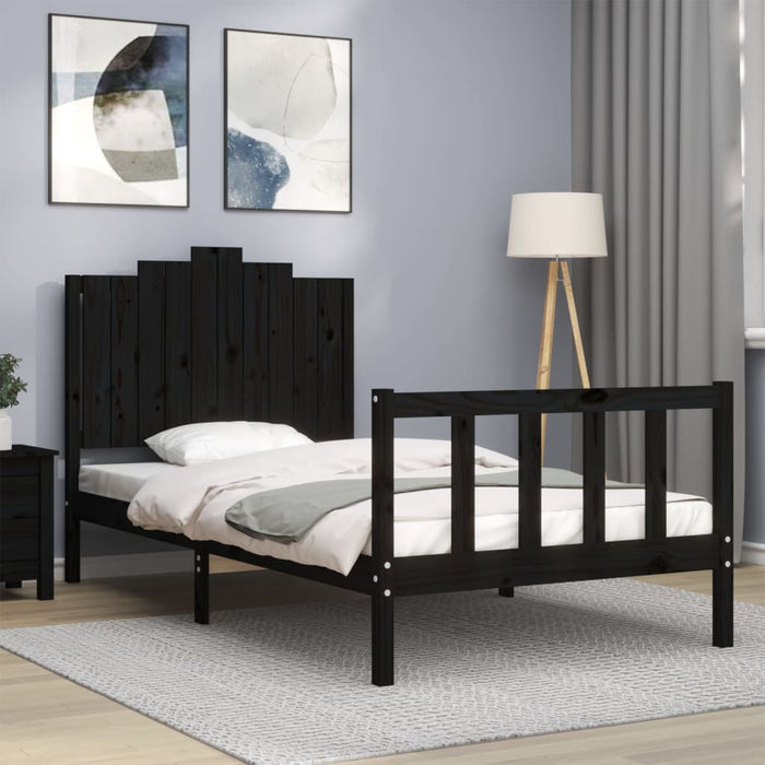 Massivholzbett mit Kopfteil Schwarz 100x200 cm