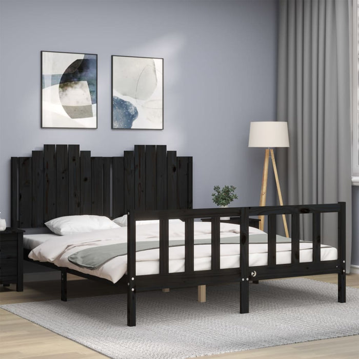 Massivholzbett mit Kopfteil Schwarz